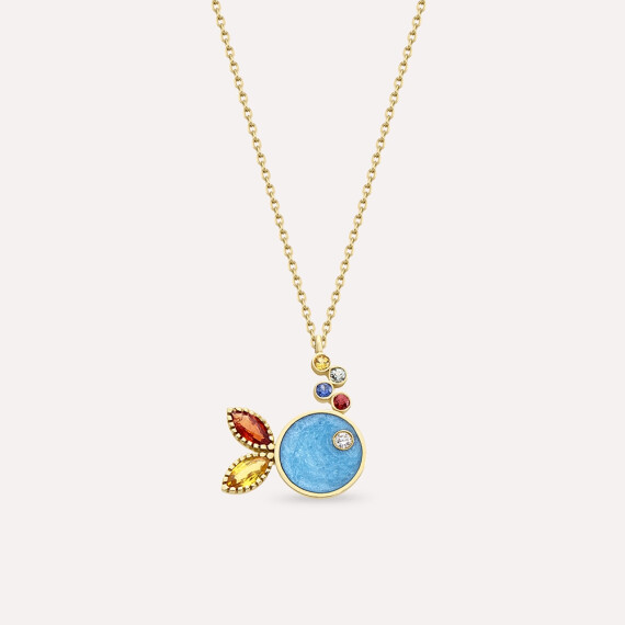 Fish Multicolor Sapphire and Diamond Yellow Gold Necklace - Nev Jewellery
