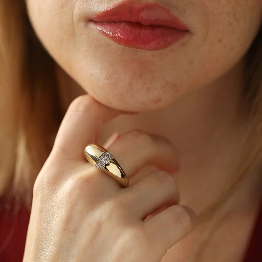 Flanch Sarı Altın Taşlı Yüzük - Nev Jewellery (1)