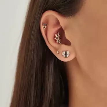 Flare Siyah Pırlanta Taşlı Rose Altın Piercing - Nev Jewellery (1)