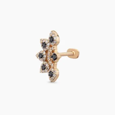 Flare Siyah Pırlanta Taşlı Rose Altın Piercing - Nev Jewellery (1)