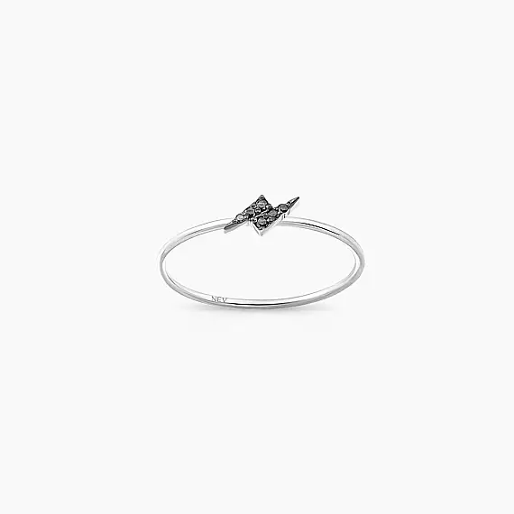 Flash 0.05 CT Siyah Pırlanta Taşlı Beyaz Altın Yüzük - 1