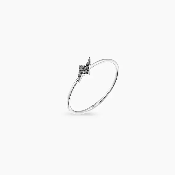 Flash 0.05 CT Siyah Pırlanta Taşlı Beyaz Altın Yüzük - 3