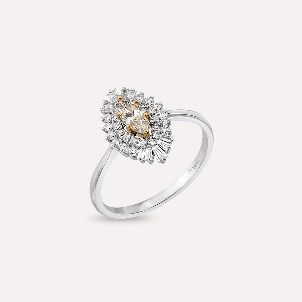Flavia 0.69 CT Markiz ve Trapez Kesim Pırlanta Taşlı Beyaz Altın Yüzük - Nev Jewellery (1)