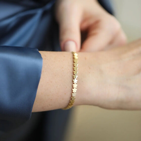 Floral Sarı Altın Bileklik - Nev Jewellery