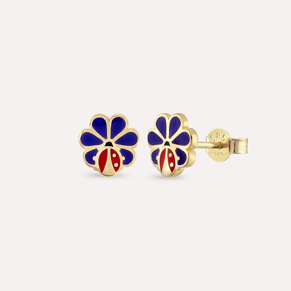 Flower and Ladybird Yellow Gold Child Earring - 1