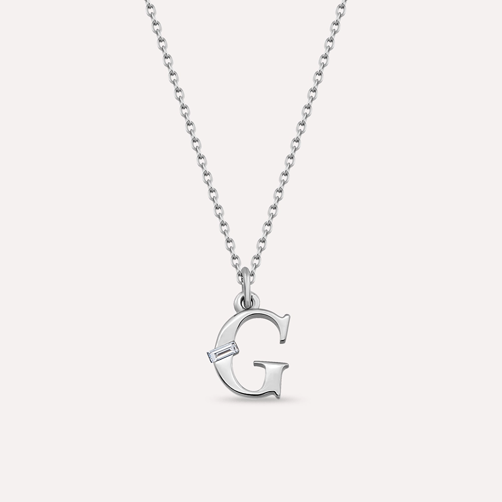 G Harf Baget Pırlanta Taşlı Beyaz Altın Kolye - Nev Jewellery (1)