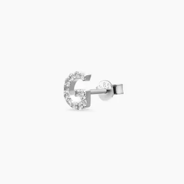 G Harf Pırlanta Taşlı Beyaz Altın Mini Tek Küpe - Nev Jewellery (1)