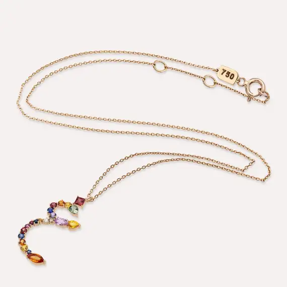 غ Ğayn Letter 2.17 CT Diamond and Multicolor Sapphire Rose Gold Necklace - 3