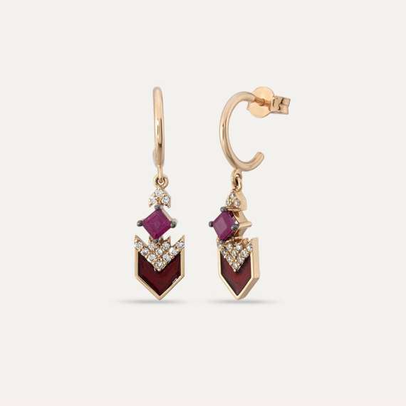 Geostar 0.76 CT Diamond and Ruby Burgundy Enamel Earring - 1