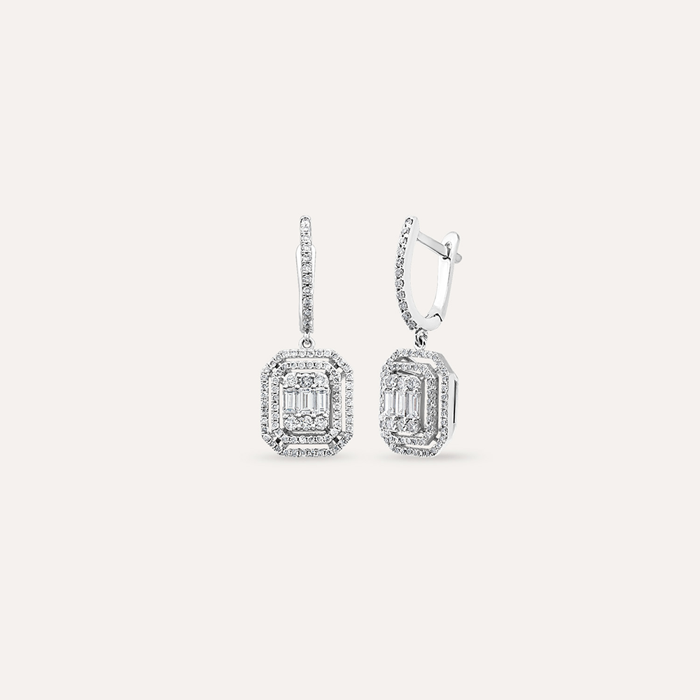 Gioia 0.94 CT Baguette Cut Diamond White Gold Earring - 1