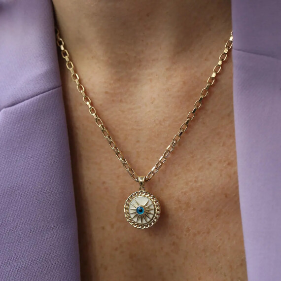 Glance Sarı Altın Nazar Kolye - Nev Jewellery