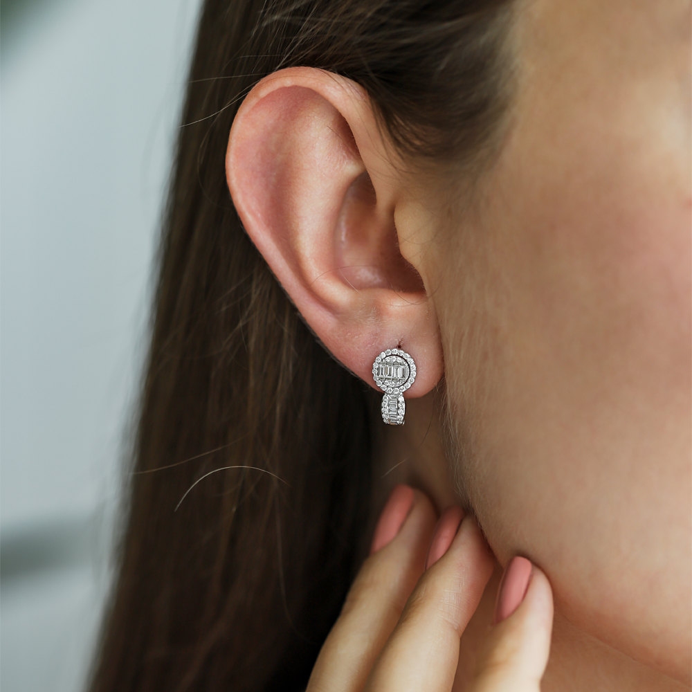 Gleam 0.71 CT Baguette Diamond White Gold Earrings - 2