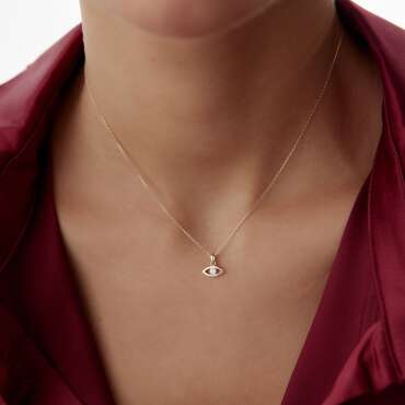 Göz Beyaz Taşlı Kolye - NEV JEWELLERY