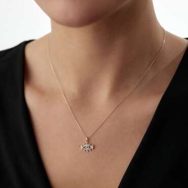 Göz Turkuaz Mineli Kolye - NEV JEWELLERY