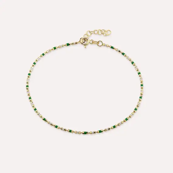 Green and White Enamel Yellow Gold Golf Bracelet - 1