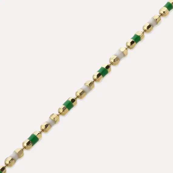 Green and White Enamel Yellow Gold Golf Bracelet - 3