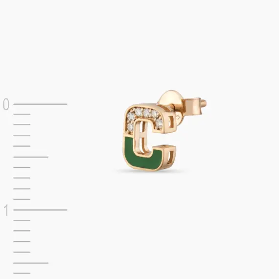 Green Enamel and Diamond C Letter Single Earring - 3