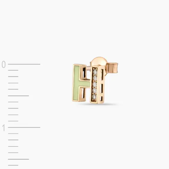 Green Enamel and Diamond H Letter Single Earring - 2
