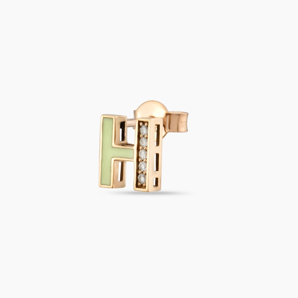 Green Enamel and Diamond H Letter Single Earring - 1