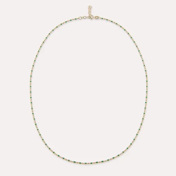 Green Enamel Yellow Gold Golf Necklace - 1