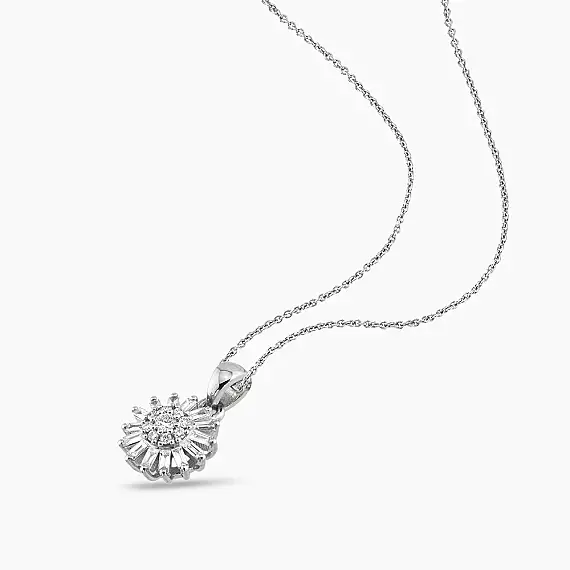 Güneş 0.22 CT Baget Pırlanta Taşlı Beyaz Altın Kolye - 3