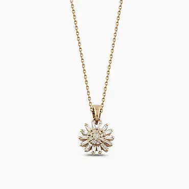 Güneş 0.21 CT Baget Pırlanta Taşlı Rose Altın Kolye - Nev Jewellery (1)
