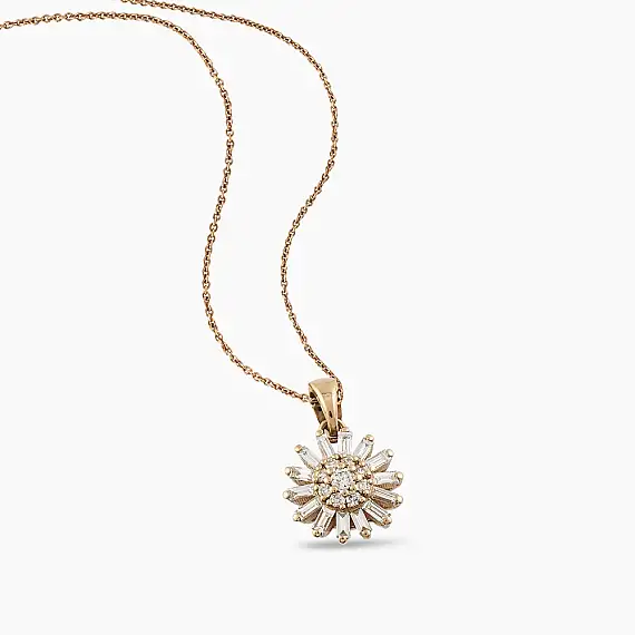 Güneş 0.21 CT Baget Pırlanta Taşlı Rose Altın Kolye - 3