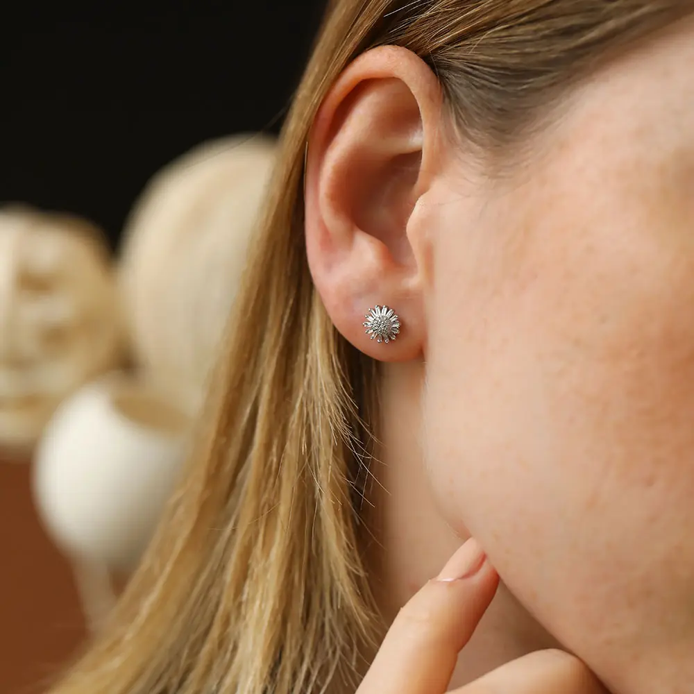 Güneş 0.42 CT Baget Pırlanta Taşlı Beyaz Altın Küpe - Nev Jewellery (1)