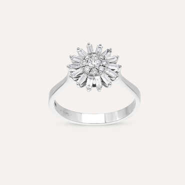 Güneş 0.51 CT Baget Pırlanta Taşlı Beyaz Altın Yüzük - Nev Jewellery