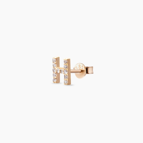 H Harf Pırlanta Taşlı Rose Altın Mini Tek Küpe - Nev Jewellery