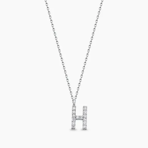 H Letter 0.09 CT Diamond White Gold Necklace - 1