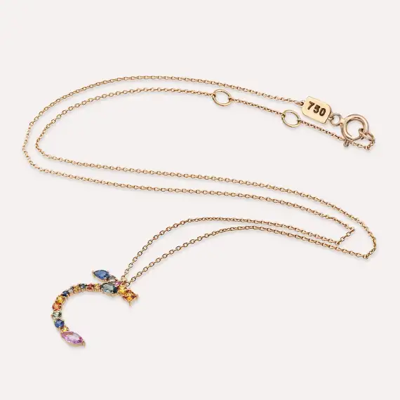 ح Ha Letter 1.44 CT Diamond and Multicolor Sapphire Rose Gold Necklace - 3