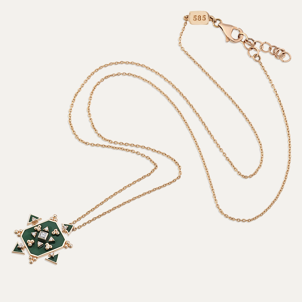 Hadar 0.14 CT Diamond and Green Enamel Rose Gold Pendant - 5