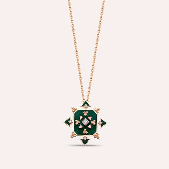 Hadar 0.14 CT Diamond and Green Enamel Rose Gold Pendant - 3