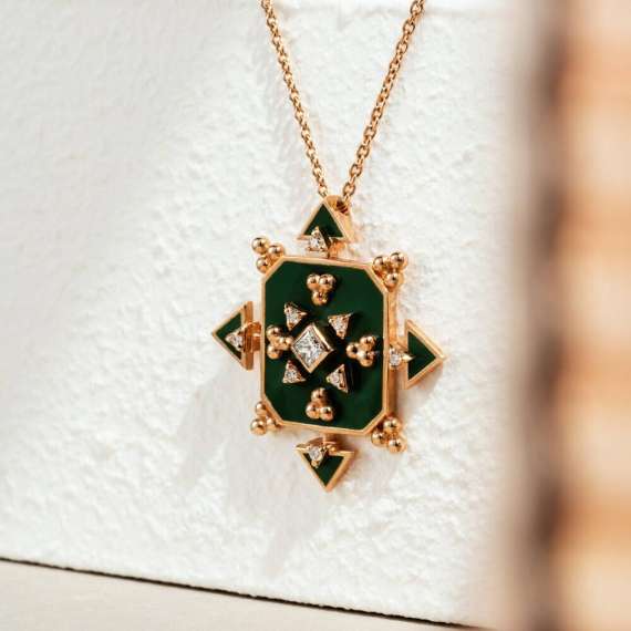 Hadar 0.14 CT Diamond and Green Enamel Rose Gold Pendant - 1