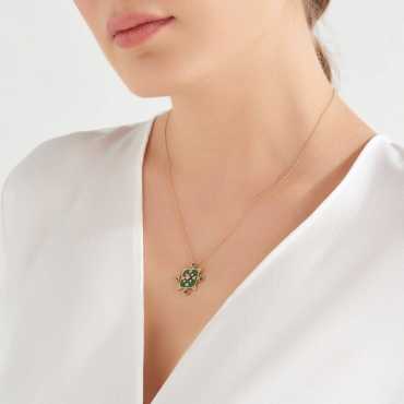 Hadar Pırlanta Taşlı ve Yeşil Mineli Rose Altın Kolye - Nev Jewellery