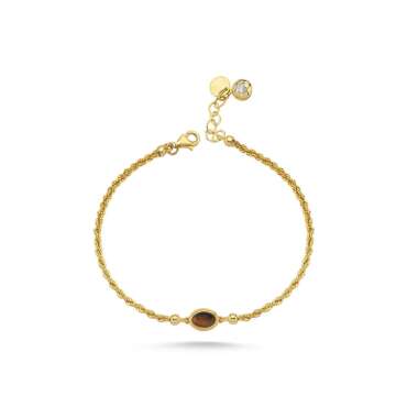 Halat Zincir Kahverengi Taşlı Bileklik - NEV JEWELLERY