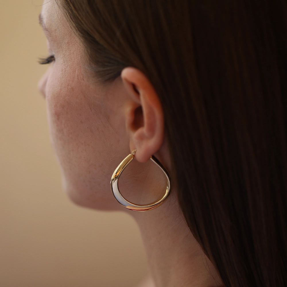 Halo Yellow Gold Italian Hoop Earring - 4