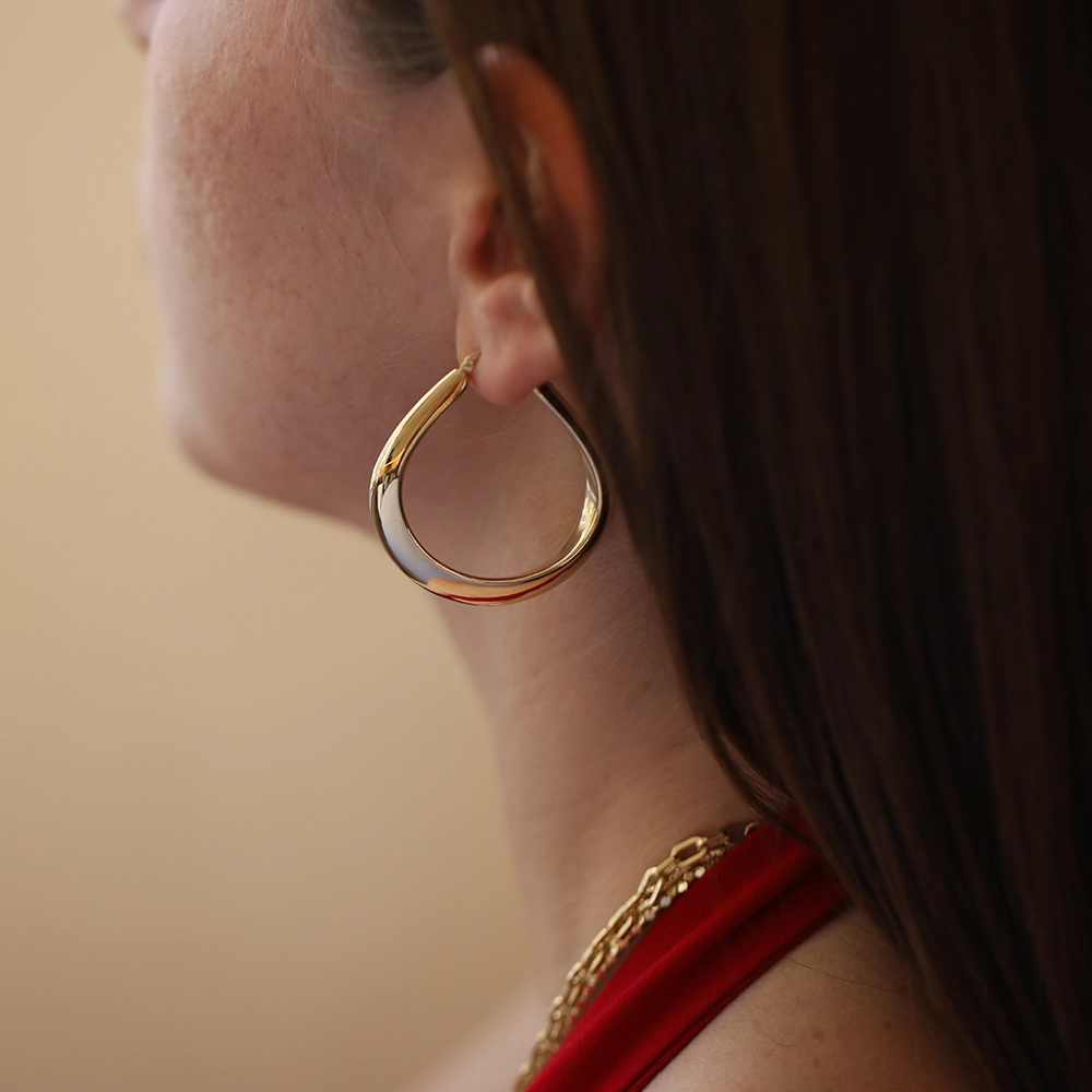 Halo Yellow Gold Italian Hoop Earring - 1
