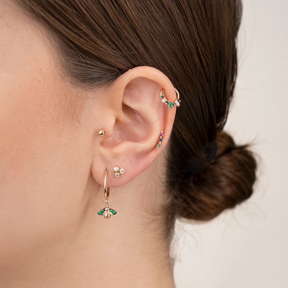 Hana Emerald and Black Diamond Rose Gold Hoop Piercing - Nev Jewellery (1)