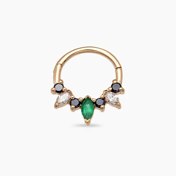 Hana Emerald and Black Diamond Rose Gold Hoop Piercing - 1