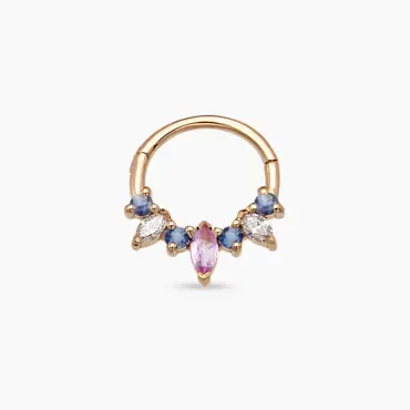 Hana Multicolor Safir ve Pırlanta Taşlı Rose Altın Halka Piercing - Nev Jewellery (1)
