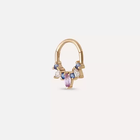 Hana Multicolor Sapphire and Diamond Rose Gold Hoop Piercing - 4