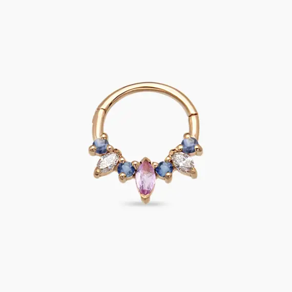 Hana Multicolor Sapphire and Diamond Rose Gold Hoop Piercing - 1