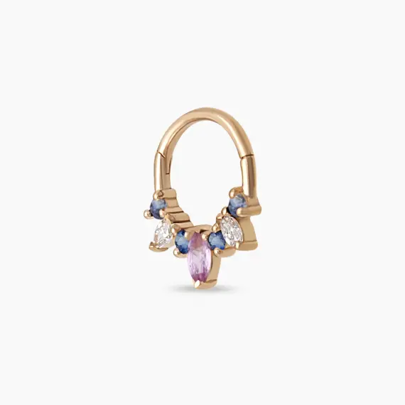 Hana Multicolor Sapphire and Diamond Rose Gold Hoop Piercing - 4