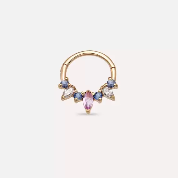 Hana Multicolor Sapphire and Diamond Rose Gold Hoop Piercing - 1