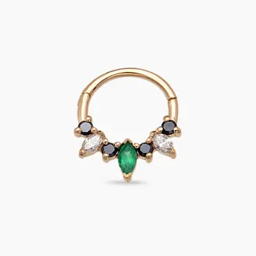 Hana Zümrüt ve Siyah Pırlanta Taşlı Rose Altın Halka Piercing - Nev Jewellery (1)