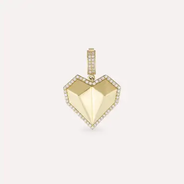 Heart Taşlı Sarı Altın Kolye Ucu/Charm - Nev Jewellery (1)