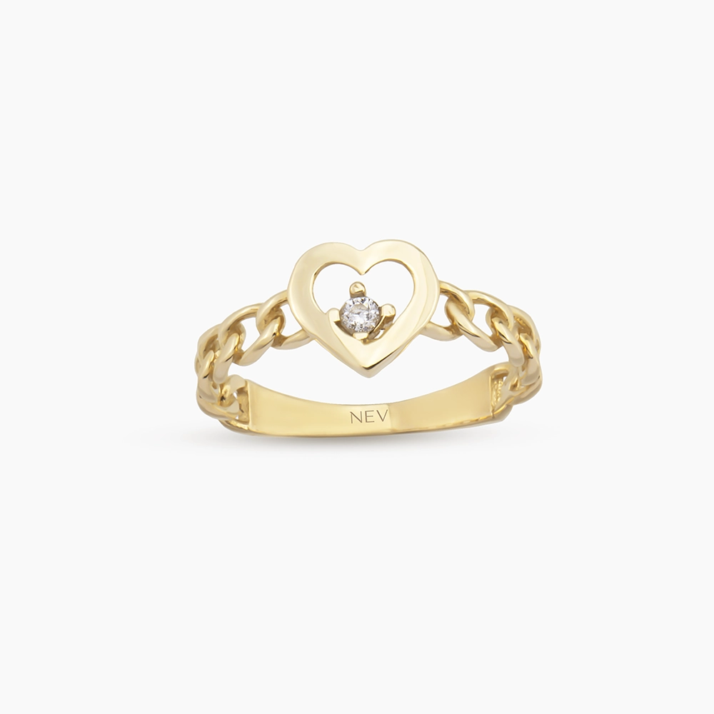 Heart Yellow Gold Stone Ring - 1
