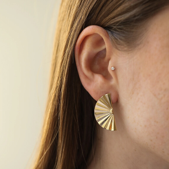 Helio Mini Sarı Altın Küpe - Nev Jewellery